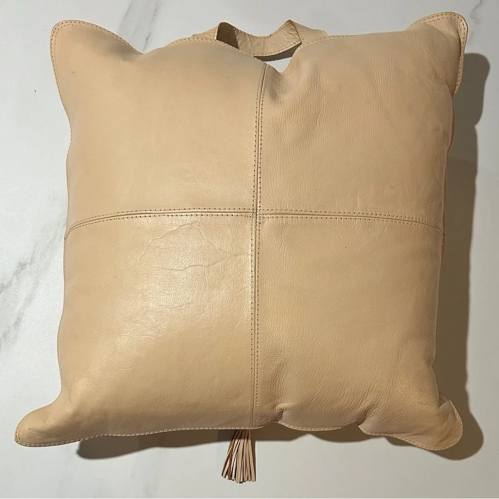 Elegant Tan Leather Throw Pillow size 18X18